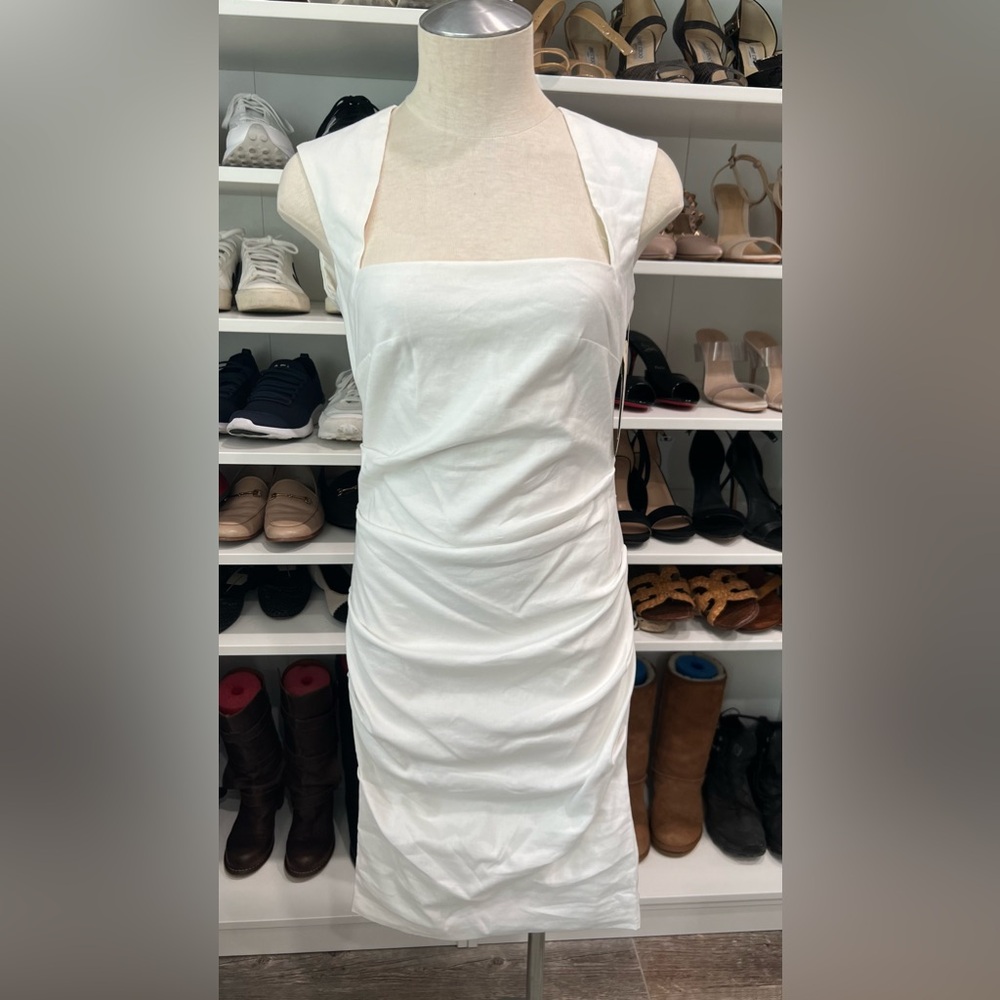 Nicole Miller Artelier White Linen blend Dress • NWT • size 2 • BG0682